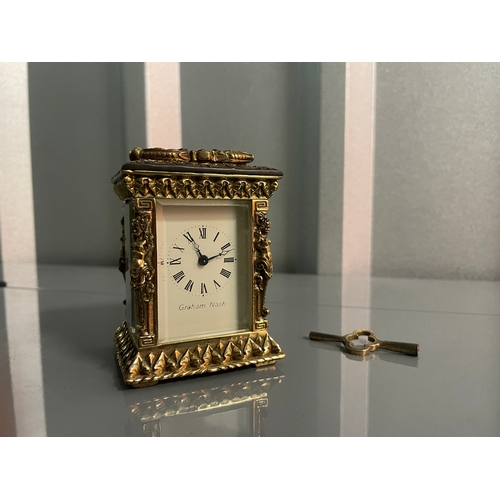 59A - Charming Early 20th Century Miniature Graham Nash Gilded Brass Carriage Clock