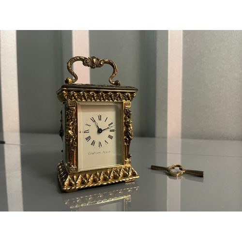 59A - Charming Early 20th Century Miniature Graham Nash Gilded Brass Carriage Clock