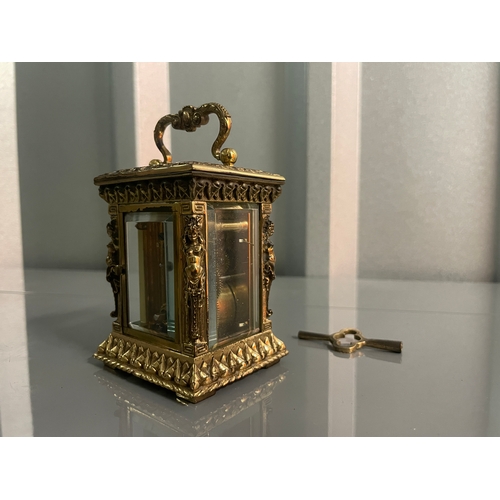 59A - Charming Early 20th Century Miniature Graham Nash Gilded Brass Carriage Clock