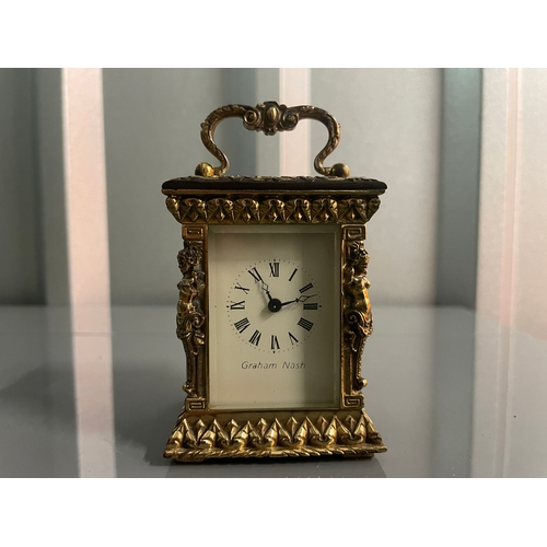 59A - Charming Early 20th Century Miniature Graham Nash Gilded Brass Carriage Clock