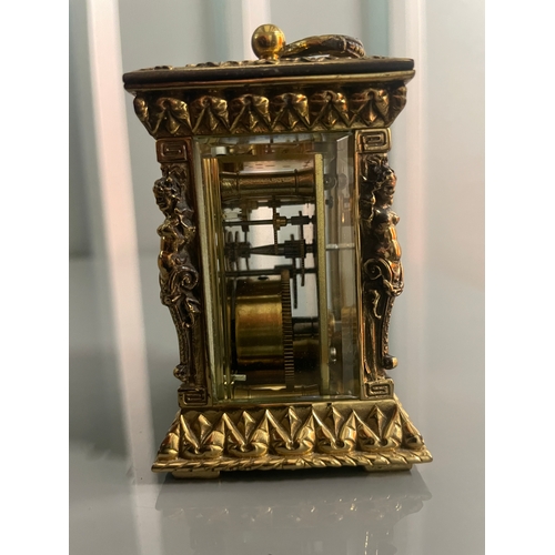 59A - Charming Early 20th Century Miniature Graham Nash Gilded Brass Carriage Clock