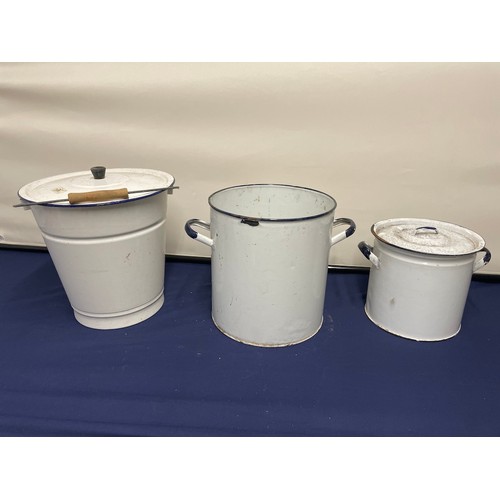 8 - Collection of vintage enamel buckets / tubs