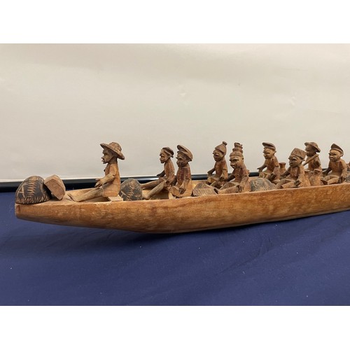 12 - Large Vintage Hand Carved African Cargo Trade Canoe with multiple figures and goods 109CM  - A/F