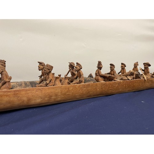 12 - Large Vintage Hand Carved African Cargo Trade Canoe with multiple figures and goods 109CM  - A/F