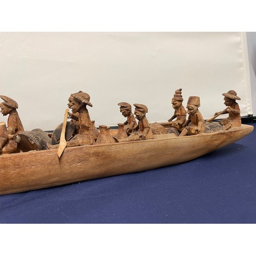 12 - Large Vintage Hand Carved African Cargo Trade Canoe with multiple figures and goods 109CM  - A/F