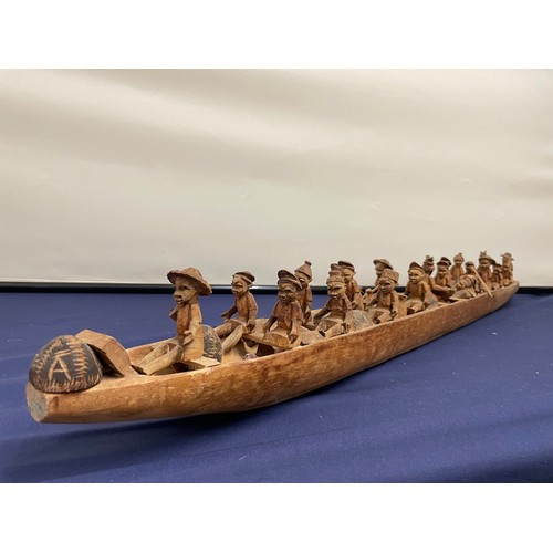 12 - Large Vintage Hand Carved African Cargo Trade Canoe with multiple figures and goods 109CM  - A/F