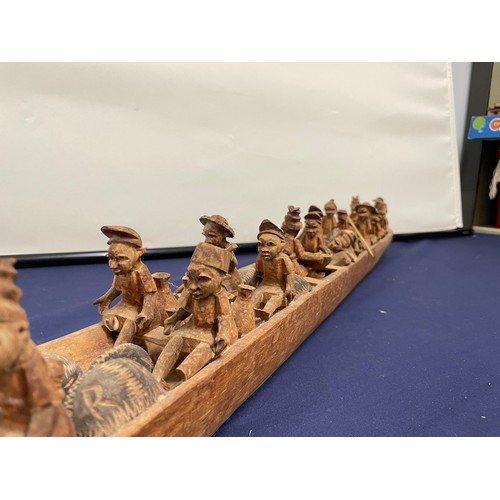 12 - Large Vintage Hand Carved African Cargo Trade Canoe with multiple figures and goods 109CM  - A/F