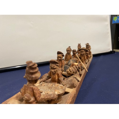 12 - Large Vintage Hand Carved African Cargo Trade Canoe with multiple figures and goods 109CM  - A/F