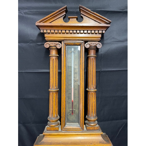 97 - Antique Oak Cased Aneroid Barometer 30cm x 95cm