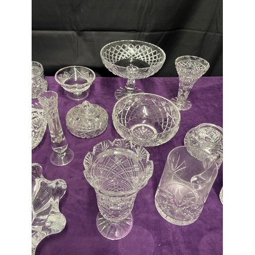 113 - Large Quantity of vintage Cut Crystal Vases / bowls + Others inc Edinburgh Crystal Bowl & Art Vannes... 