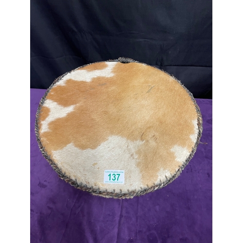 137 - Vintage Cow Hide Drum - 38cm x 30cm