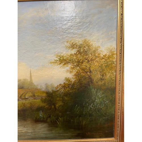 186 - 19th century gilt framed oil on canvas of cattle by stream 