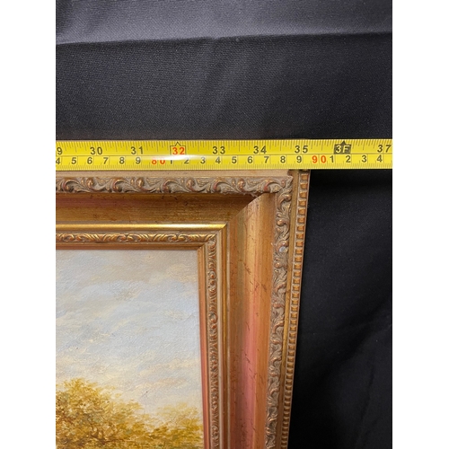 186 - 19th century gilt framed oil on canvas of cattle by stream 