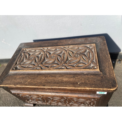 302 - Antique Oak storage box with engraved design H- 34cm W-55cm