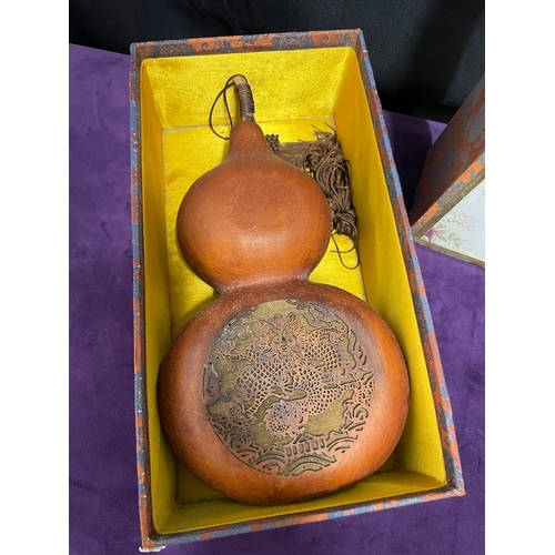 228 - Vintage cased Oriental carved Gourd