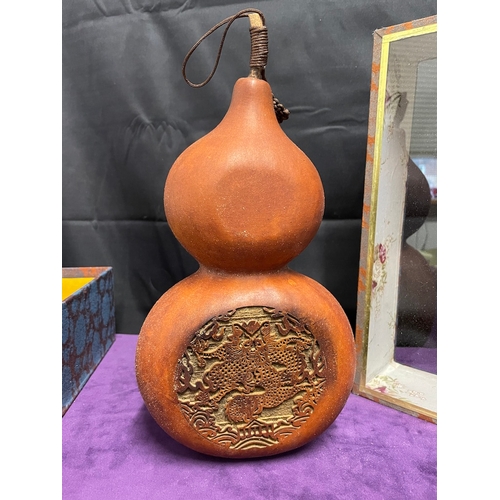 228 - Vintage cased Oriental carved Gourd