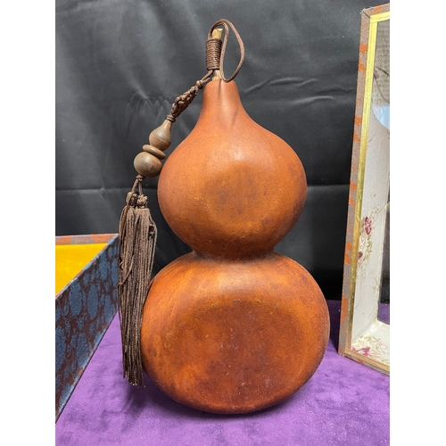 228 - Vintage cased Oriental carved Gourd