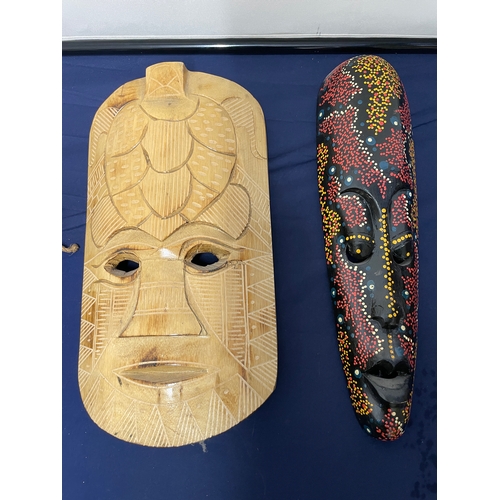 269 - Vintage carved wood masks + Buddha