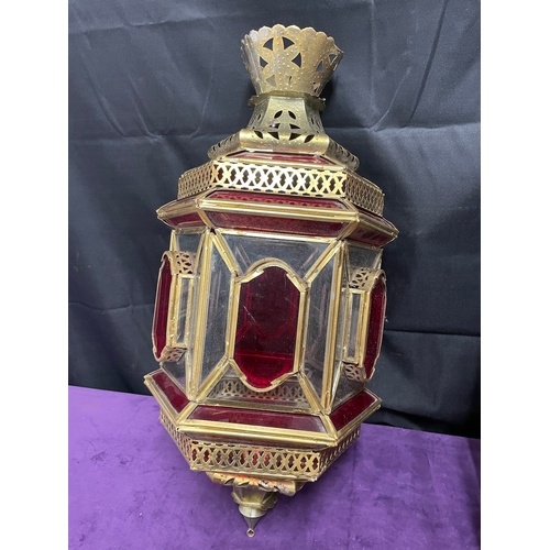 271 - Vintage Moroccan gilded tin clear and stained glass ceiling light - 60cm