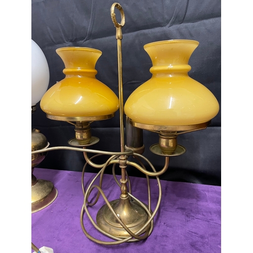 272 - Vintage Brass and Opaque Globe Parafin Lamp + Vintage Brass Twin Lamp