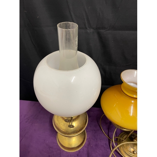 272 - Vintage Brass and Opaque Globe Parafin Lamp + Vintage Brass Twin Lamp