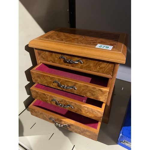 279 - Burr Fronted Jewellery Chest with mirror