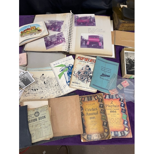 284 - Collection of photographs, Cricket Annuals, Motorbike books + others