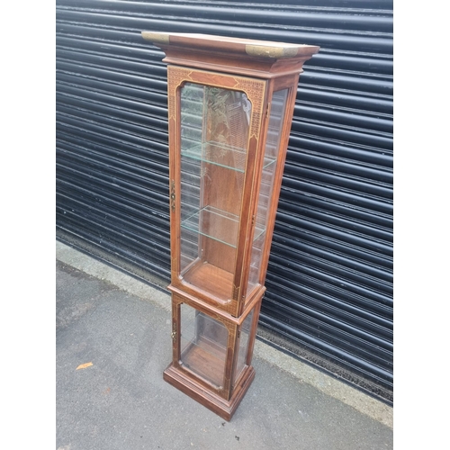 344 - Vintage American Mahogany with gilded work Glazed Display Cabinet - 183cm x 31cm x 50cm