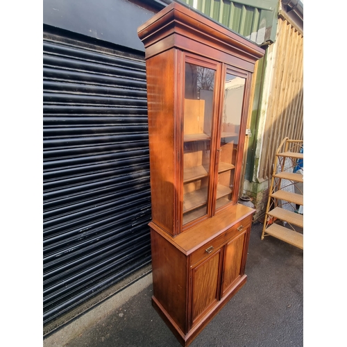 346 - Antique Mahogany Glazed Bookcase over cupboard M Margolis