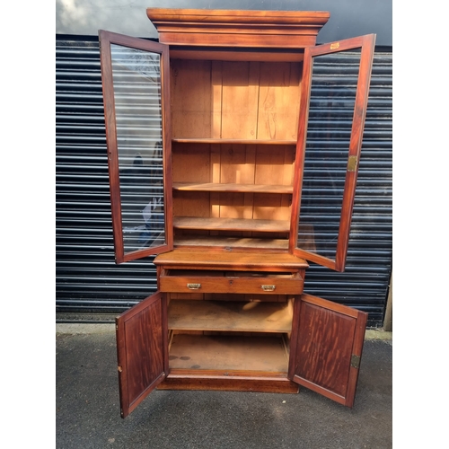 346 - Antique Mahogany Glazed Bookcase over cupboard M Margolis