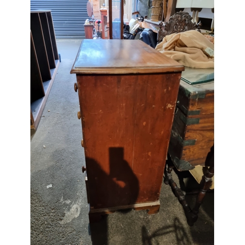 354 - Antique Mahogany 2 over 3 chest of drawers on bracket feet - 94cm x 50cm x 108cm