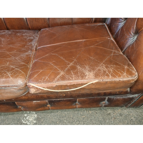 356 - Vintage Brown Chesterfield Sofa Bed