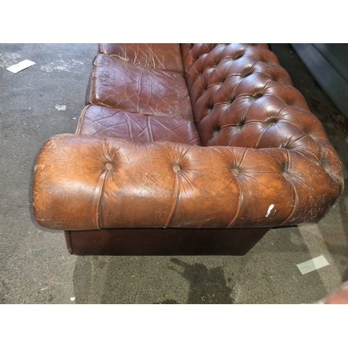 356 - Vintage Brown Chesterfield Sofa Bed