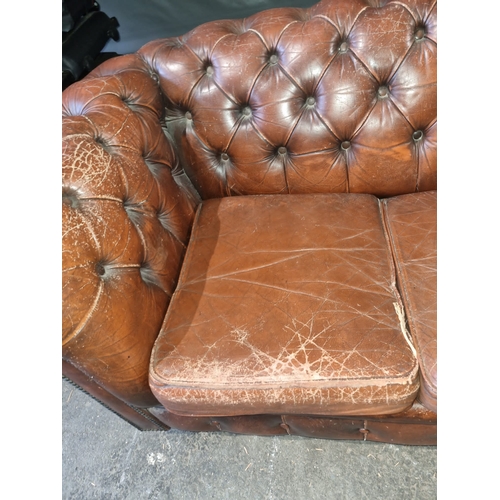 356 - Vintage Brown Chesterfield Sofa Bed