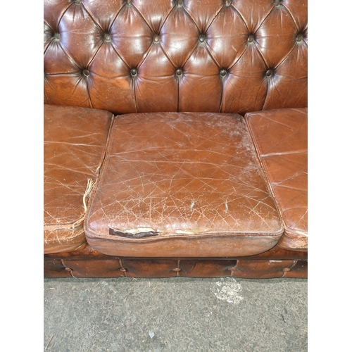 356 - Vintage Brown Chesterfield Sofa Bed