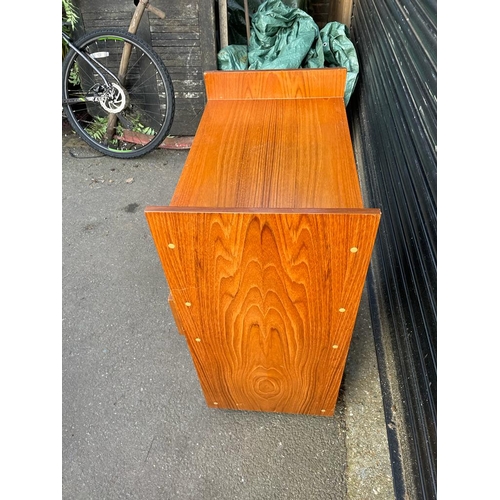 365 - Mid Century Teak Record Cabinet on castors - 53cm x 62cm x  40cm