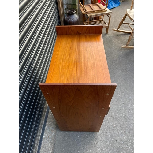 365 - Mid Century Teak Record Cabinet on castors - 53cm x 62cm x  40cm