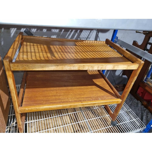 369 - Pine two draw bedside + teak tea trolly