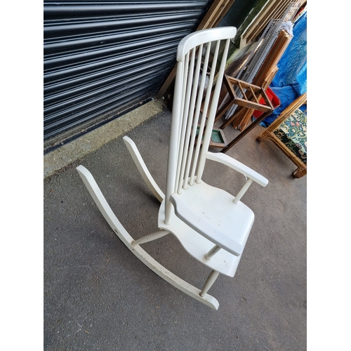 371 - Vintage 1970's VARJONEN Scandinavian White Rocking Chair