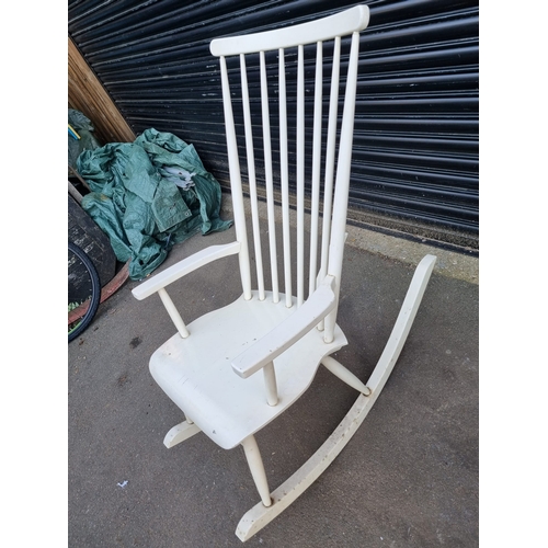 371 - Vintage 1970's VARJONEN Scandinavian White Rocking Chair