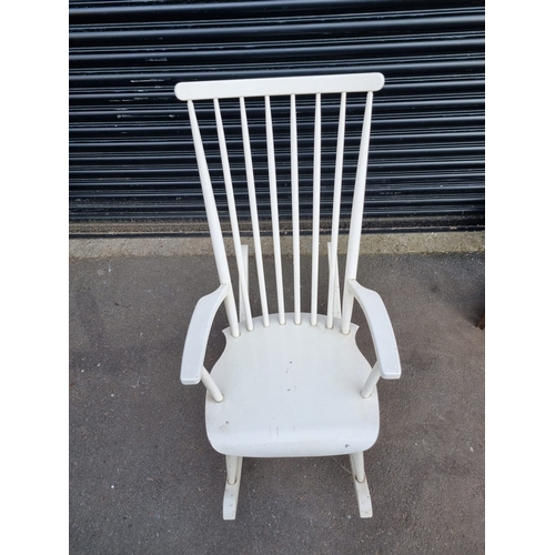 371 - Vintage 1970's VARJONEN Scandinavian White Rocking Chair