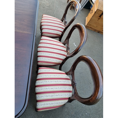 372 - 20th Century Mahogany Extendable Dining Table + 8 Balloon Back Upholstered Dining Chairs