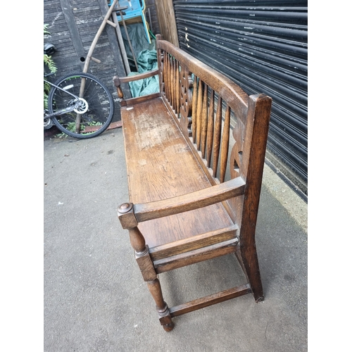 373 - Antique Oak Cartwheel Bench - 76cm x 93cm x 42cm