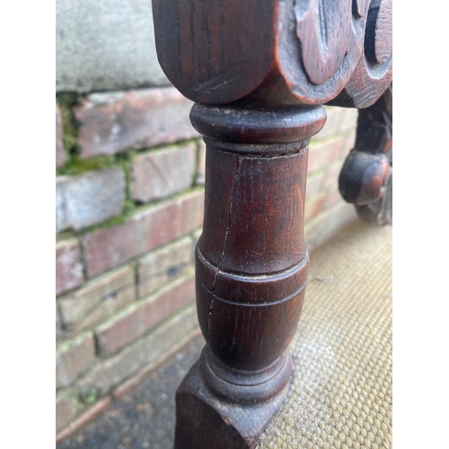 387 - Pair of Heavily Carved Hall / Throne Chairs 40cm x 47cm x 129cm