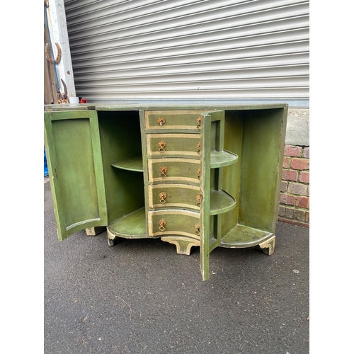 389 - A Pair of Early 19th Century French Green Painted Corner Cupboards with central drawers and flanking... 