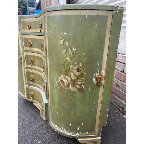 389 - A Pair of Early 19th Century French Green Painted Corner Cupboards with central drawers and flanking... 