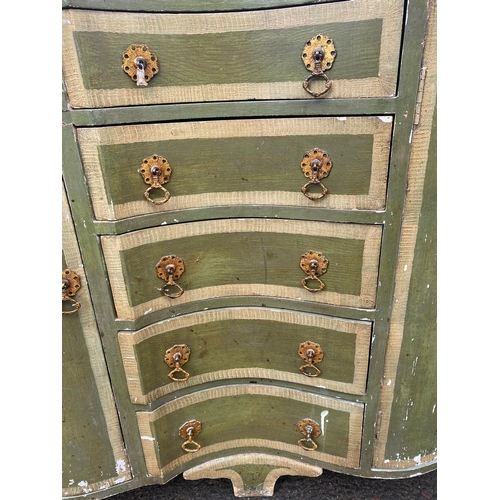 389 - A Pair of Early 19th Century French Green Painted Corner Cupboards with central drawers and flanking... 