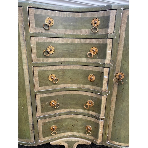 389 - A Pair of Early 19th Century French Green Painted Corner Cupboards with central drawers and flanking... 