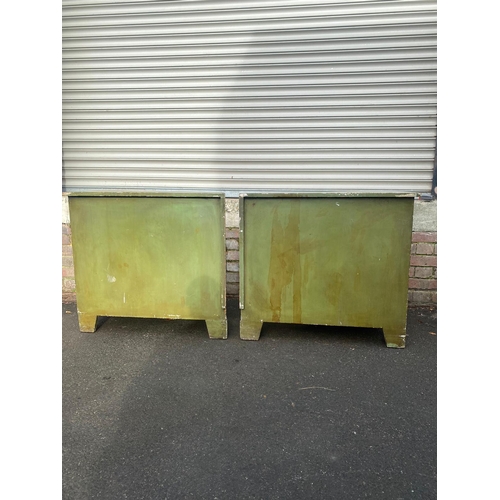 389 - A Pair of Early 19th Century French Green Painted Corner Cupboards with central drawers and flanking... 