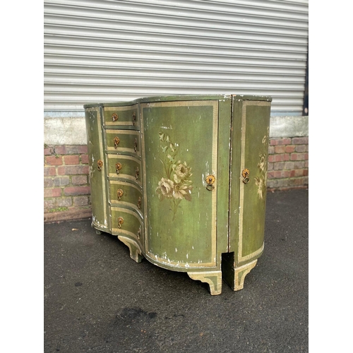 389 - A Pair of Early 19th Century French Green Painted Corner Cupboards with central drawers and flanking... 